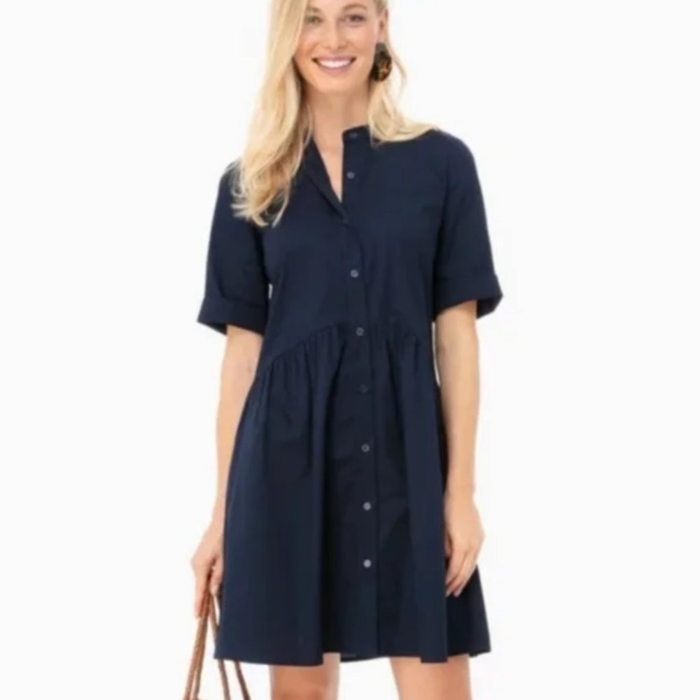 Tuckernuck Women Mini Dress Medium Classic Shirt Royal Navy Poplin Cotton Button
